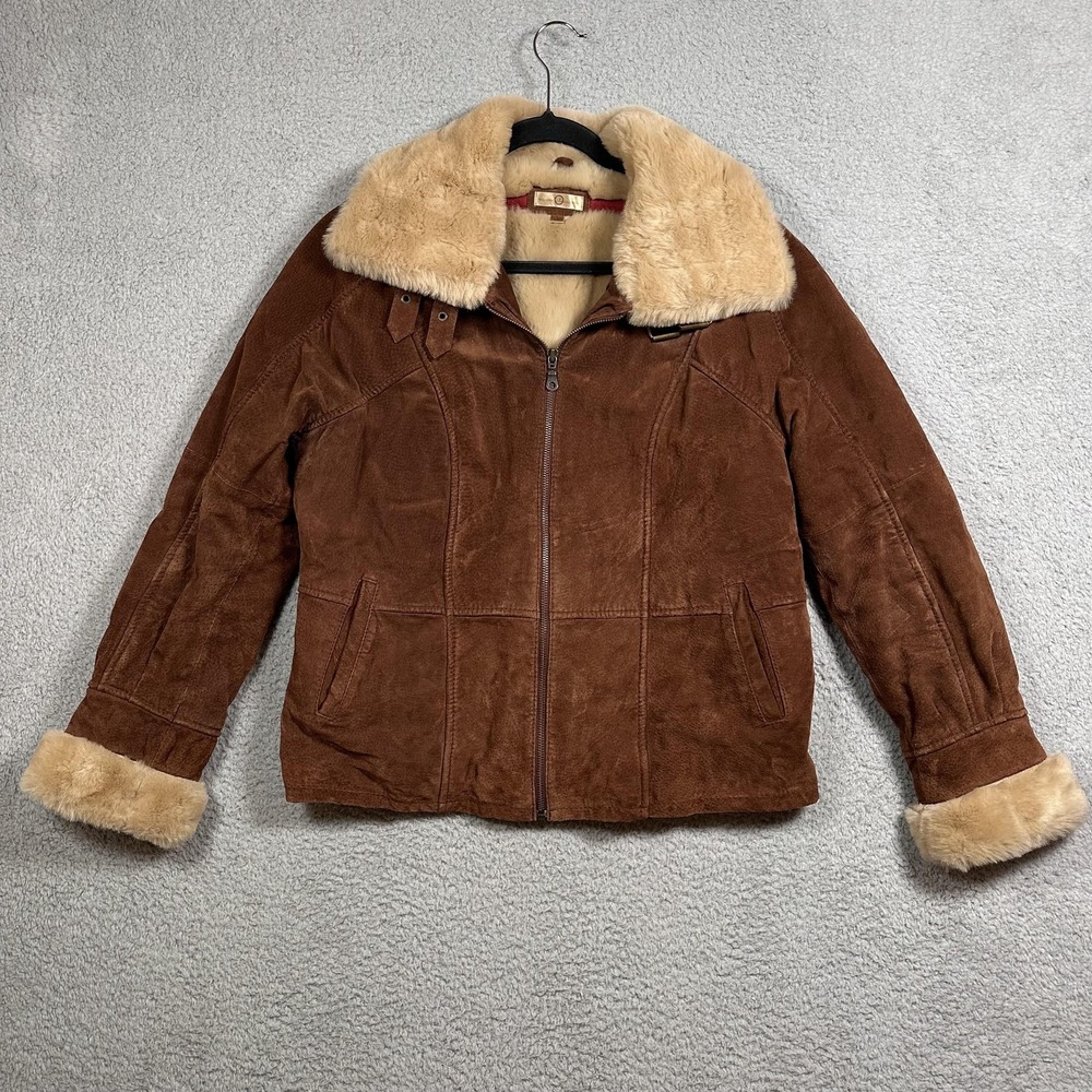 Wilsons Leather Jacket Womens L Brown Suede‎ Faux Shearling Flight Aviator Moto